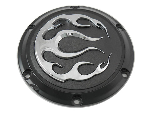 Black 6-Hole Flame Derby Cover - V-Twin Mfg.