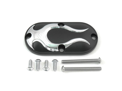 Black Inspection Cover with Chrome Flame - V-Twin Mfg.