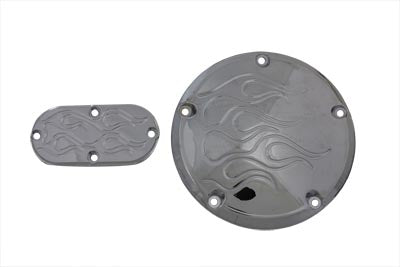5-Hole Flame Derby and Oval Inspection Set Chrome - V-Twin Mfg.