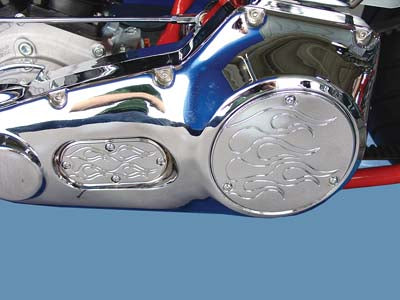 3-Hole Flame Derby and Oval Inspection Set Chrome - V-Twin Mfg.