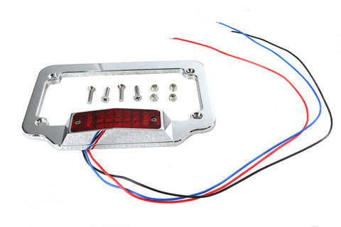 License Plate Frame Chrome Billet with LED Red Top Lamp - V-Twin Mfg.