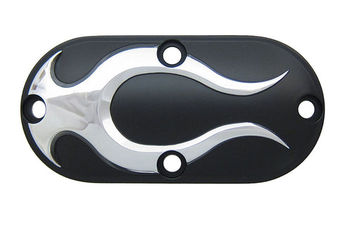 Black Inspection Cover with Chrome Flame - V-Twin Mfg.