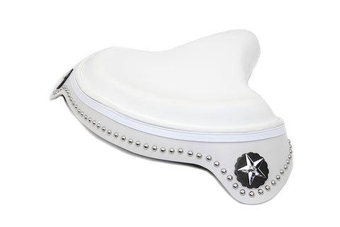 White Leather Solo Seat with Skirt - V-Twin Mfg.