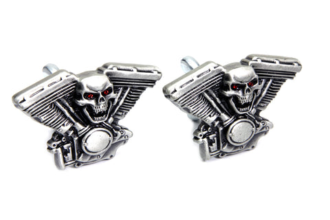 Skull on Panhead Engine License Plate Topper Set - V-Twin Mfg.