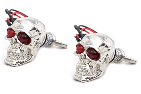 Silver Skull License Plate Bolt Set with LED - V-Twin Mfg.