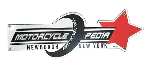 Motorcyclepedia Porcelain Sign - V-Twin Mfg.