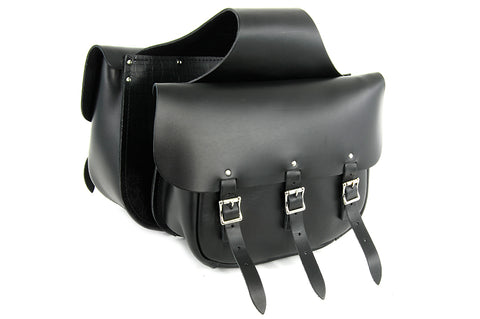 Black Leather Three Buckle Saddlebag Set - V-Twin Mfg.