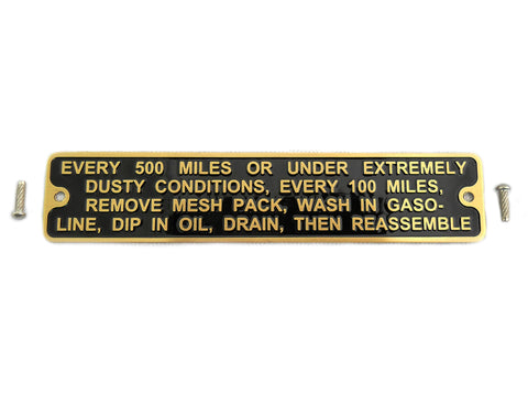 Linkert Brass Air Cleaner Instruction Tag - V-Twin Mfg.