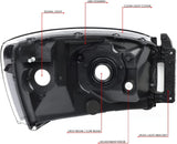 Auto Dynasty Factory Style Headlights Compatible With 0609 Dodge Ram 1500 2500 3500 Driver And Passenger Side Clear Lens Chrome Housing