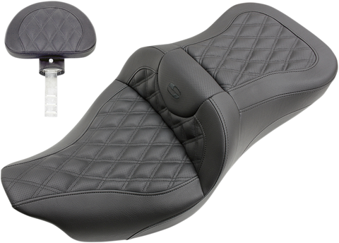 SADDLEMEN Roadsofa Seat - Full Lattice Stitch - with Backrest - Black - '09-'23 FLHTCUTG 808-07B-182TBR