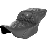 SADDLEMEN Roadsofa™ Extended Reach Seat - without Backrest - Lattice Stitch - White Stitch - FLTR/FLHX '23-'24 823-07-20706