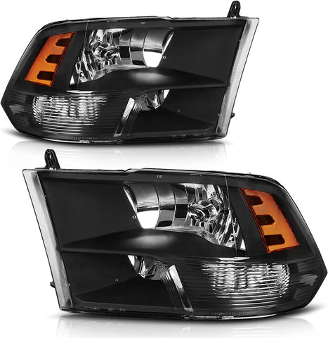 AUTOSAVER88: Montaje de faros delanteros compatible con Dodge Ram 4 puertas 1500 2500 3500, modelo 2009 a 2018. Faro de repuesto para Pickup. Color Negro. Lentes con carcasa transparente.