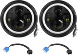 Moclever Round Halo LED Headlight 2pcs 7 Inch Headlights 6000 Lumens Offroad Light Angle Eyes Compatible With Jep Wrangler Tj Jk Cj H4 To H13 Adapter Plug And Play