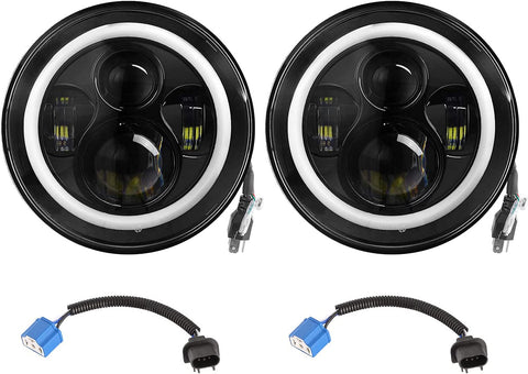 Moclever Round Halo LED Headlight 2pcs 7 Inch Headlights 6000 Lumens Offroad Light Angle Eyes Compatible With Jep Wrangler Tj Jk Cj H4 To H13 Adapter Plug And Play