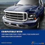 Amerilite For Ford Super Duty F250 F350 F450 F550 Excursion Chrome Factory Style Replacement Headlights Wbumper Corner Set Passenger And Driver Side