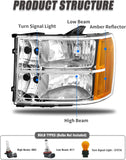 2007-2014 Sierra Headlight Assembly Compatible With Gmc 1500 0714 2500hd 3500hd Chrome Housing Amber Reflector Replacement Left And Right
