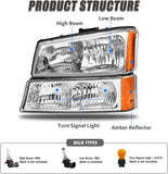 2003-2006 Silverado Headlight Assembly For Chevy Avalanche 150025003500 Clear Chrome Lens With Amber Reflector Replacement Left And Right