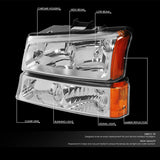 Dna Motoring Hlohcs034pcham Chrome Amber Headlights Compatible With 20032006 Chevy Silveradoavalanche