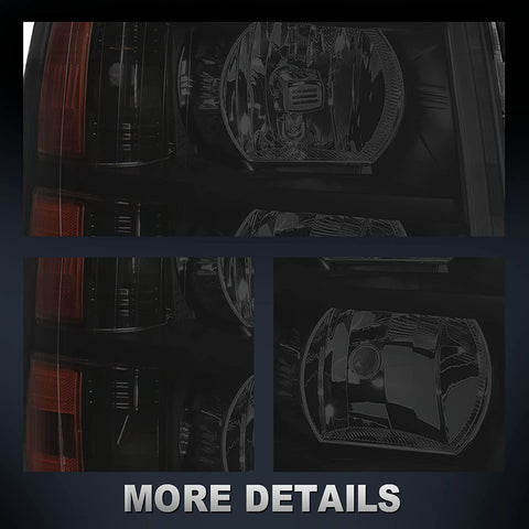 Mostplus Headlight Assembly Compatible With Chevy Chevrolet Silverado 1500 2500 3500 Black Housing Clear Lens Amber Reflector