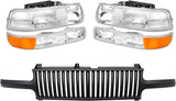 A&P 4PC Chrome Headlight Assembly Clear Lens for Chevy 00-06 Tahoe Suburban 1500 2500/99-02 Silverado 1500 2500/01-02 Silverado 1500HD 2500HD 3500