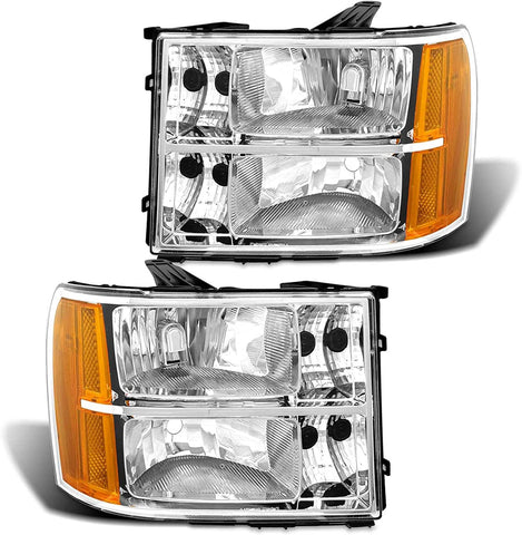2007-2014 Sierra Headlight Assembly Compatible With Gmc 1500 0714 2500hd 3500hd Chrome Housing Amber Reflector Replacement Left And Right