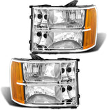 2007-2014 Sierra Headlight Assembly Compatible with 2007-2014 GMC Sierra 1500 / 07-14 GMC Sierra 2500HD 3500HD Chrome Housing with Amber Reflector Replacement Left and Right
