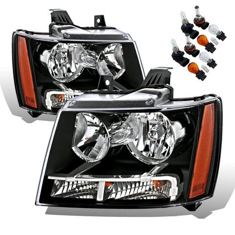 Amerilite Black Replacement Headlights For Chevy Tahoe Suburban Avalanche Pair Driver And Passenger Side Housing