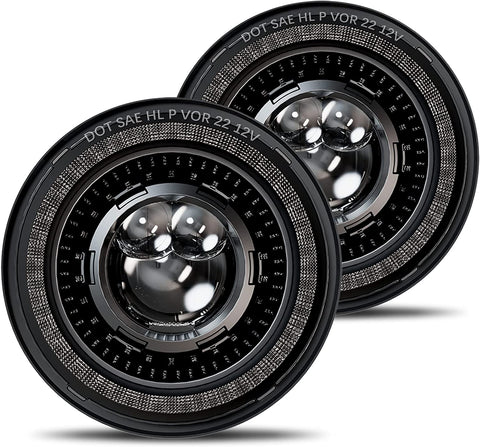 HWSTAR 1000% Bright Anti-Glare 7 Inch Round LED Headlights Compatible with Jeep Wrangler JK JKU TJ LJ Chevy Ford GMC etc. With Starry Boot Gradient Halo Turn Signal DRL H6024 DOT Hi/Lo Sealed Beam