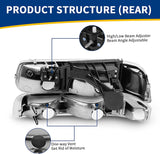 Autosaver88 Headlight Assembly Compatible With 19992002 Chevy Silverado 20002006 Tahoe Suburban Headlamp Bumper Lights Black Housing Reflector Chrome