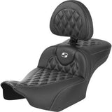 SADDLEMEN Roadsofa™ Extended Reach Seat - with Backrest - Lattice Stitch - White Stitch - FLTR/FLHX '23-'24 823-07-207B6