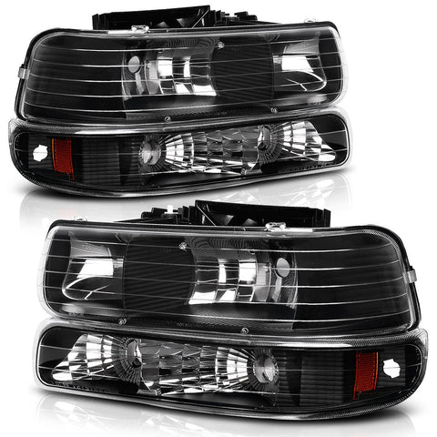 Autosaver88 Headlight Assembly Compatible With 19992002 Chevy Silverado 1500 250020012002 1500hd 2500hd 350020002006 Tahoe Suburban 2500 Headlamp Bumper Lights Black Housing Amber Reflector