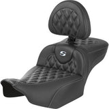 SADDLEMEN Roadsofa™ Extended Reach Seat - with Backrest - Lattice Stitch - Silver Stitch - FLTR/FLHX '23-'24 823-07-207B5
