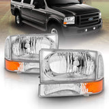 Amerilite For Ford Super Duty F250 F350 F450 F550 Excursion Chrome Factory Style Replacement Headlights Wbumper Corner Set Passenger And Driver Side