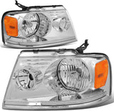 DNA MOTORING HL-OH-F1504-CH-AM Chrome Amber Headlights Replacement Compatible with 04-08 F-150/06-08 Mark LT