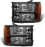 2007-2014 Sierra Headlight Assembly Compatible with 2007-2014 GMC Sierra 1500 / 07-14 GMC Sierra 2500HD 3500HD Chrome Housing with Amber Reflector Replacement Left and Right