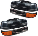 A&P 4PC Chrome Headlight Assembly Clear Lens for Chevy 00-06 Tahoe Suburban 1500 2500/99-02 Silverado 1500 2500/01-02 Silverado 1500HD 2500HD 3500