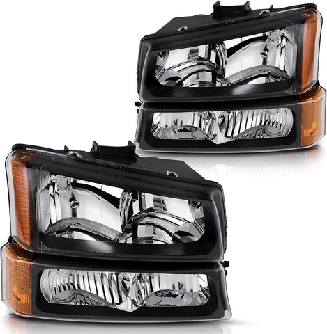 Dwvo Headlight Assembly Compatible With Chevy Silverado Avalanche 1500 2500 3500 Black Clear Housing