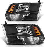 2009-2018 Dodge Ram Headlight Assembly Compatible with Ram 1500 / Ram 2500 3500 / 2010-2018 / Ram 2500 3500 / 2019-2021 Ram 1500 Classic, Chrome Housing Amber Reflector Replacement
