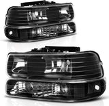 Autosaver88 Headlight Assembly Compatible With 19992002 Chevy Silverado 20002006 Tahoe Suburban Headlamp Bumper Lights Black Housing Reflector