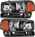 LBRST Headlights Assembly For 1999-2006 GMC Sierra 1500 For 2007-2007 GMC Sierra 1500 Classic Black Housing Clear Reflector Clear Lens Driver & Passenger Side