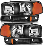 Lbrst Headlight Assembly For Gmc Sierra 1500 19992006 Classic 2007 2500 19992004 Black Housing Amber Reflector Clear Lens Driver And Passenger Side Headlamp