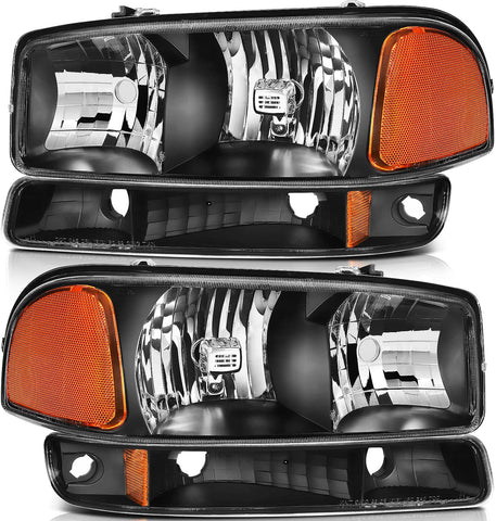 Lbrst Headlight Assembly For Gmc Sierra 1500 19992006 Classic 2007 2500 19992004 Black Housing Amber Reflector Clear Lens Driver And Passenger Side Headlamp