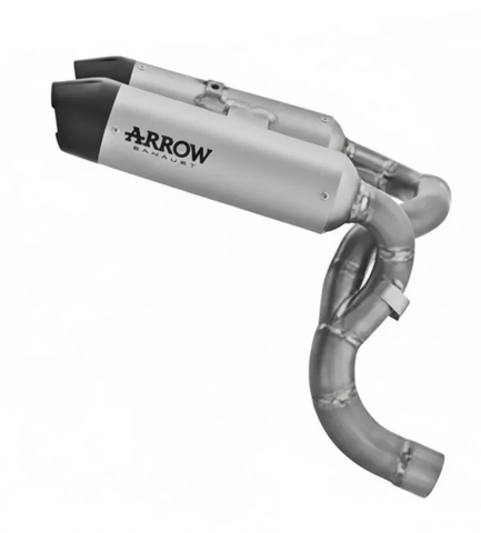 Arrow  Ducati Panigale V2/V2s E5+ 2025 Rh/Lh Round Sil Titanium Silencers + Stainless Steel Link Pipe - 77004pr