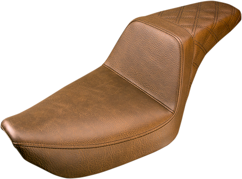 SADDLEMEN Step Up Seat - Rear Lattice Stitched - Brown - Dyna 896-04-173BR