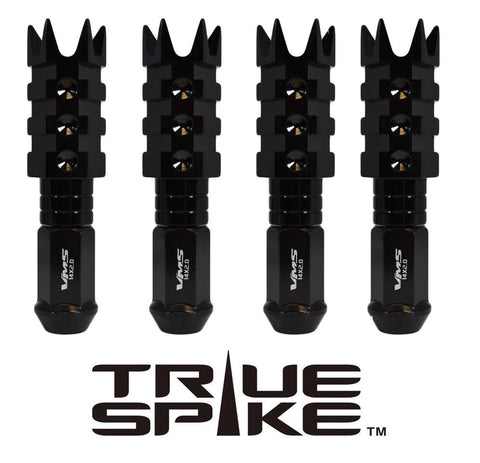 9/16-18 124MM LONG SPIKE MUZZLE BRAKE FORGED STEEL LUG NUTS WITH ANODIZED ALUMINUM CAP 65-87 CHEVROLET (8 LUG) C20 C30 K20 K30  GMC 02-11 DODGE RAM 80-98 FORD F250 F350 / CAP: 20MM DIAMETER 73MM HEIGHT PART # LGC054