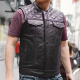 Downside Men's Motorcycle Leather Vest Orange and Green