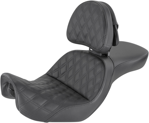 SADDLEMEN Explorer Seat - With Backrest - Lattice Stitched - Black - FXD 806-04-030LS