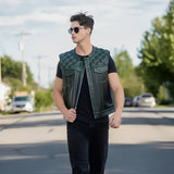 Upside Men's Club Style Leather Vest Orange and Green