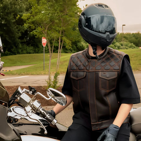 Upside Men's Club Style Leather Vest Orange and Green