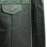 Upside Men's Club Style Leather Vest Orange and Green